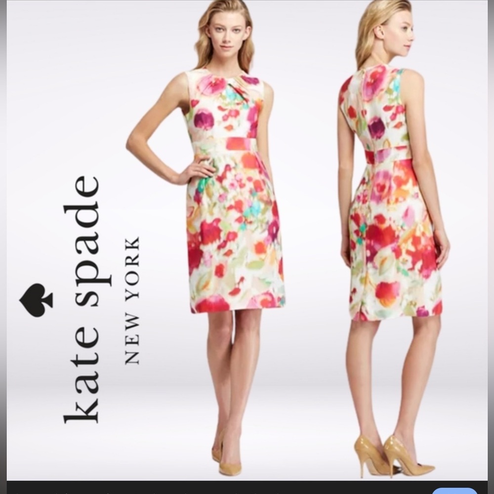 Kate Spade New York Floral Silk Midi Dress Watercolor Print Shift Dress Size 4